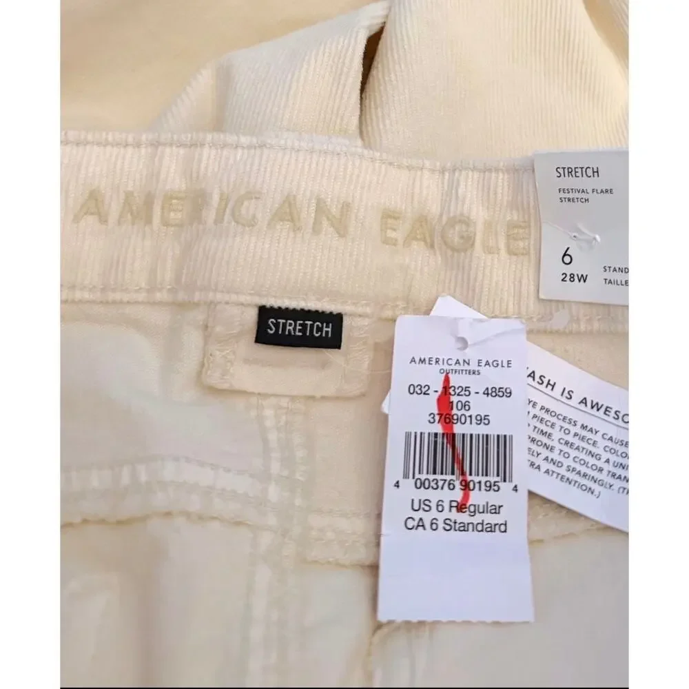 American Eagle Festival Flare Stretch Corduroy Pant Women's 6 Cream Spring NEW - Picture 5 of 9